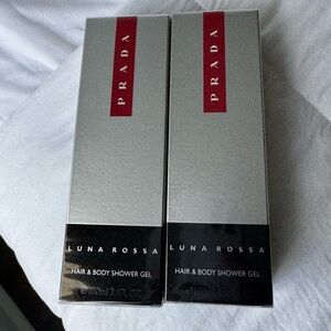 Prada Luna Rossa Silver and Red Shower Gel set of two